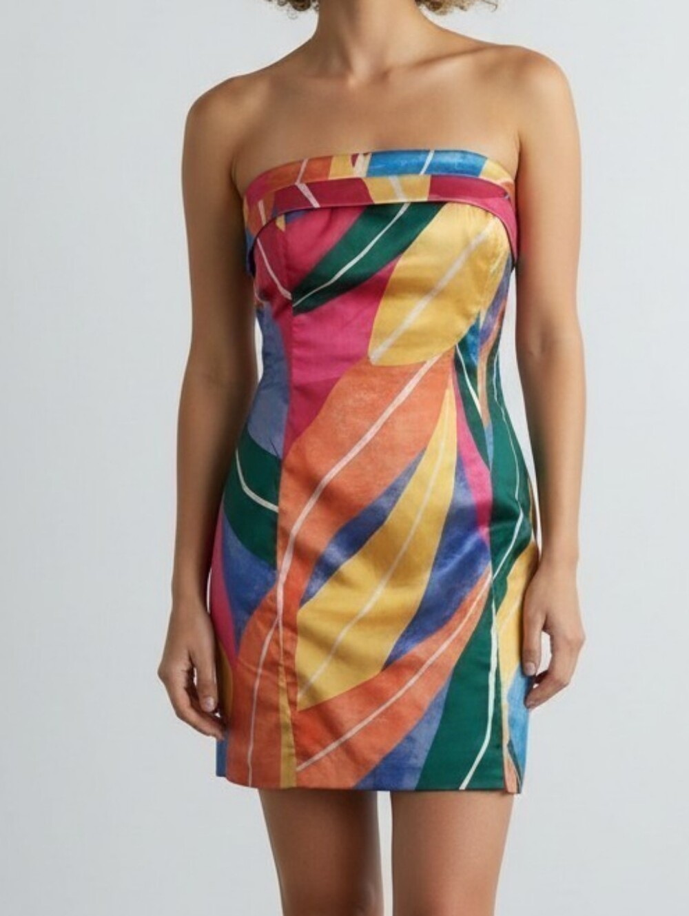 RNWY Strapless abstract leaf Multicolor Mini Dress S - 4